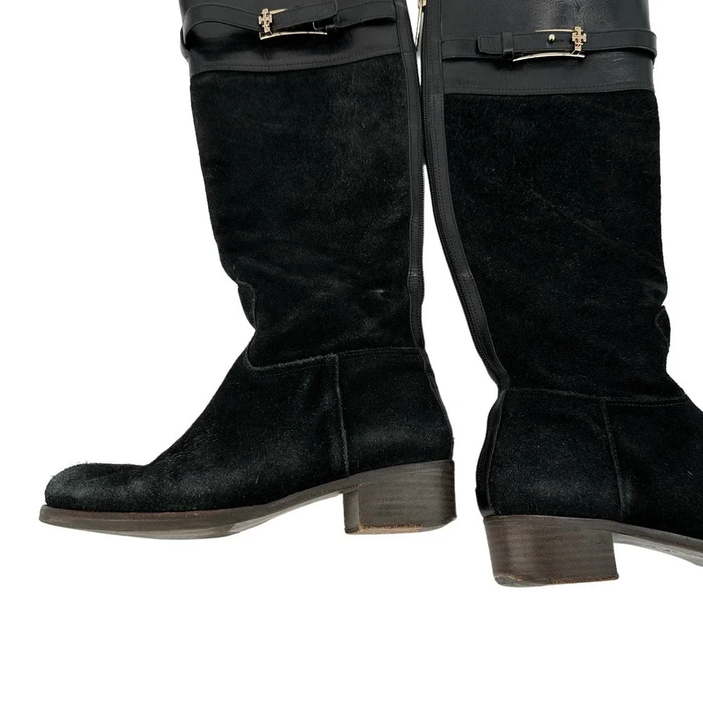 Tory Burch Womens Suede Leather Tall Riding Boot Round Toe Zipper Black Size 6